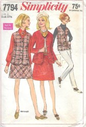 7794 Simplicity 1968 Cute A Line Skirt Lengths, No Collar Jacket Sleeves or Not, Belt  Pattern 12 34B